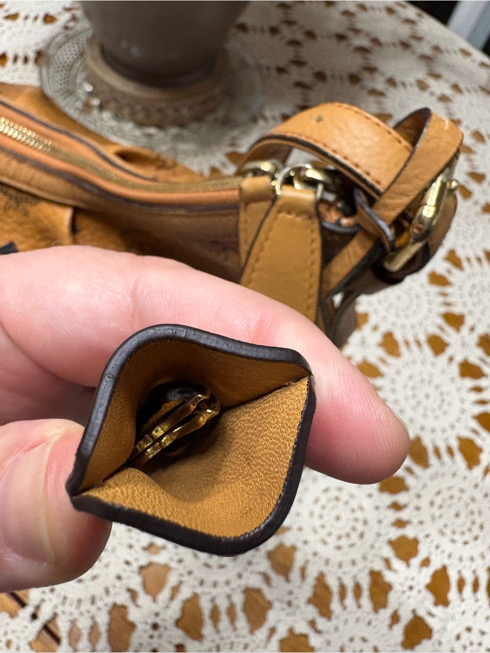 MCM Visetos Cognac Hobo Shoulder Bag Lock Key Clochette - Picture 6 of 13